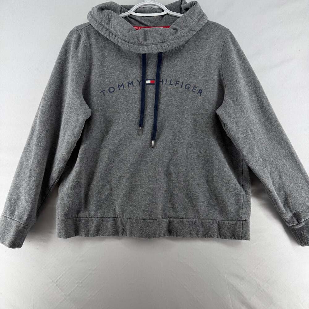 0644 Tommy Hilfiger Womens Pullover Foil Logo Hoodie (Large, Grey)